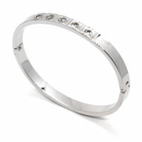 Toptan Gümüş Renk Çelik Beş Taşlı Kelepçe Bileklik - 1468