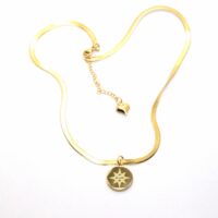 Toptan Altın Renk Çelik Yuvarlak Yıldız Figür Kolye - 1420