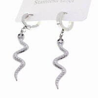 Alternative view of Toptan Gümüş Renk Yılan Sallantılı Çelik Küpe - 1591