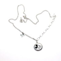 Toptan Gümüş Renk Çelik Mickey  Mouse Kolye - 1423