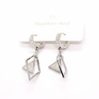 Toptan Gümüş Renk Çelik Sedef Üçgen İçten Sallantılı Küpe - 1481