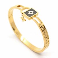 Toptan Altın Renk Çelik Kilit Kelepçe Bileklik - 1471