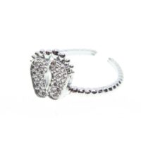 Toptan Gümüş Renk Ayak Motif Zirkon Yüzük Ayarlabilir Her Parmağa Olur - 1500