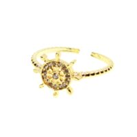 Toptan Altın Renk Dümen  Motif Zirkon Yüzük Ayarlabilir Her Parmağa Olur - 1519