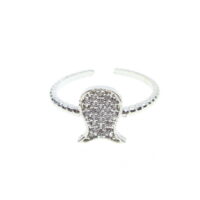 Toptan Gümüş Renk Lale Motif Zirkon Yüzük Ayarlabilir Her Parmağa Olur - 1495