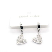 Toptan Gümüş Renk Çelik Taşlı Kalp Küpe - 1478