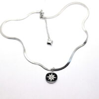 Toptan Gümüş  Renk Çelik Yuvarlak Yıldız Figür Kolye - 1419