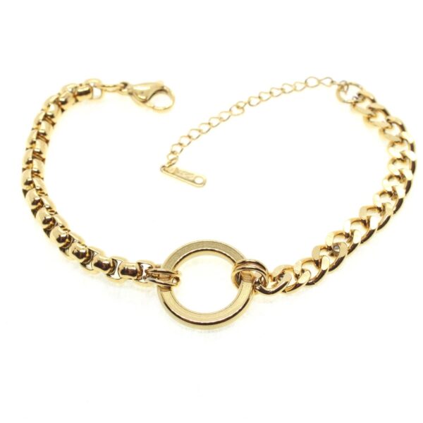 Toptan Altın Renk Yuvarlak Model Unisex Asensör Cadena Zincir Çelik Bileklik - 1634