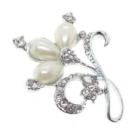 Toptan Gümüş Renk İnci Damla Model Broş - 1713