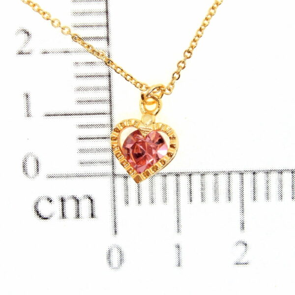 Toptan Altın Renk Pembe Renk Zirkon Taşlı Kalp  Model Zirkon Kolye - 1773 - Görsel 2