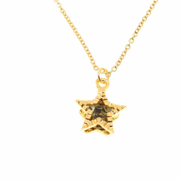 Toptan Altın Renk Yıldız Topaz  Renk Tek Taş Zirkon Kolye  - 1765 - Görsel 2