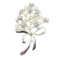 Toptan Gümüş Renk Çiçek İncili Model Broş - 1730