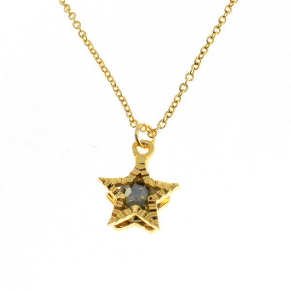 Toptan Altın Renk Yıldız Topaz  Renk Tek Taş Zirkon Kolye  - 1765
