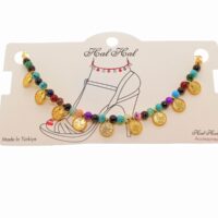 Toptan Altın Renk Renkli Boncuk Tuğra Halhal - 1824