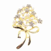 Toptan Altın Renk Çiçek İncili Model Broş - 1729