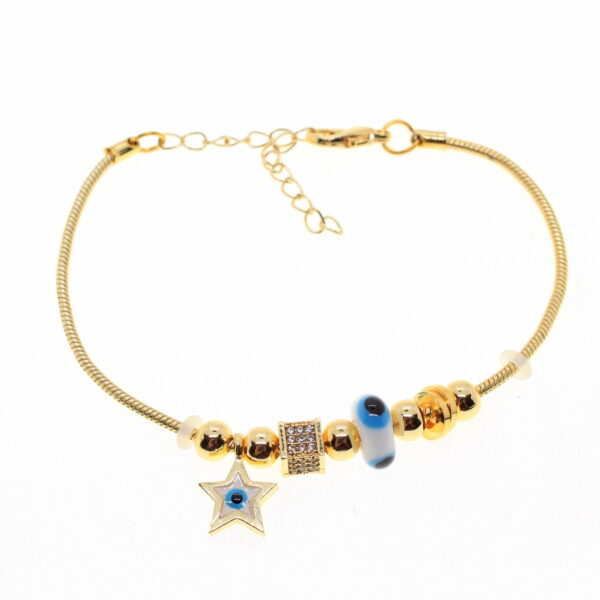 Toptan Altın Renk Beyaz Mineli Yıldız Motif  Zirkon Taşlı Pandora Bileklik - 1803