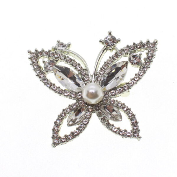 Toptan Gümüş Renk Kelebek Model Broş - 1680
