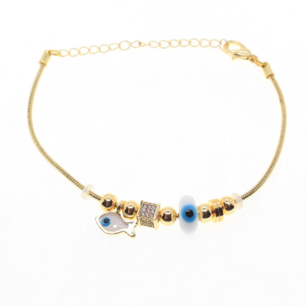 Toptan Altın Renk Beyaz Mineli Balık Motif  Zirkon Taşlı Pandora Bileklik - 1804
