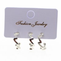 Toptan Gümüş Renk Üçlü Kombin Küpe - 1841