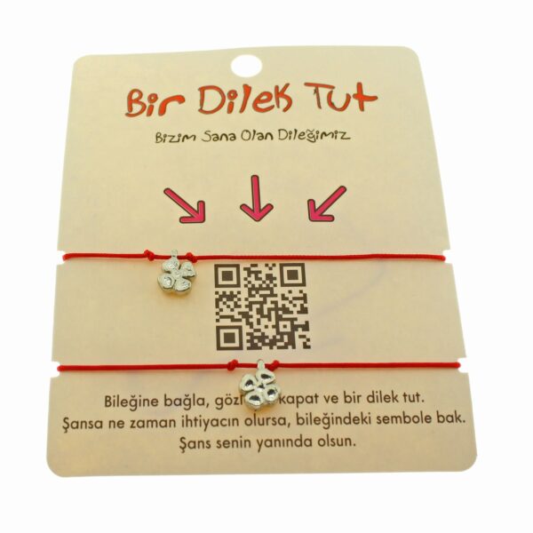 Toptan Gümüş Renk Kırmızı İp Yonca  Arkadaş  Bilekliği - 1865 - Görsel 2