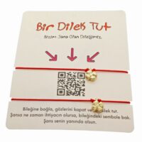 Toptan Altın Renk Kırmızı İp  Yonca Arkadaş  Bilekliği - 1873