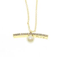 Toptan Altın Renk Zirkon Taşlı  Çubuk İncili Kolye - 1885