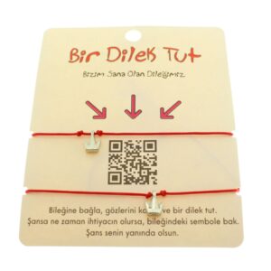 Toptan Gümüş Renk Kırmızı İp Kral Taçı Arkadaş  Bilekliği - 1864