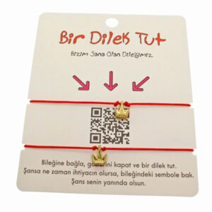 Toptan Altın Renk Kırmızı İp  Kral  Taçı Arkadaş  Bilekliği - 1874