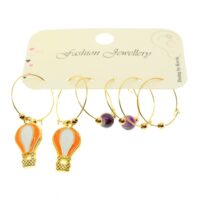 Toptan Altın Renk Turuncu Beyaz Mineli Balon Kombin Küpe - 1935