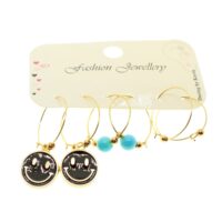 Toptan Altın Renk Siyah Mineli Gülen Surat Kombin Küpe - 1948