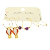 Toptan Altın Renk Kırmızı Beyaz  Mineli  Balon Kombin Küpe - 1940