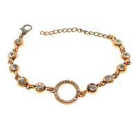 Toptan Antik Bakır Renk Beyaz Taş Yuvarlak İçi Boş Su Yolu Bileklik - 1927