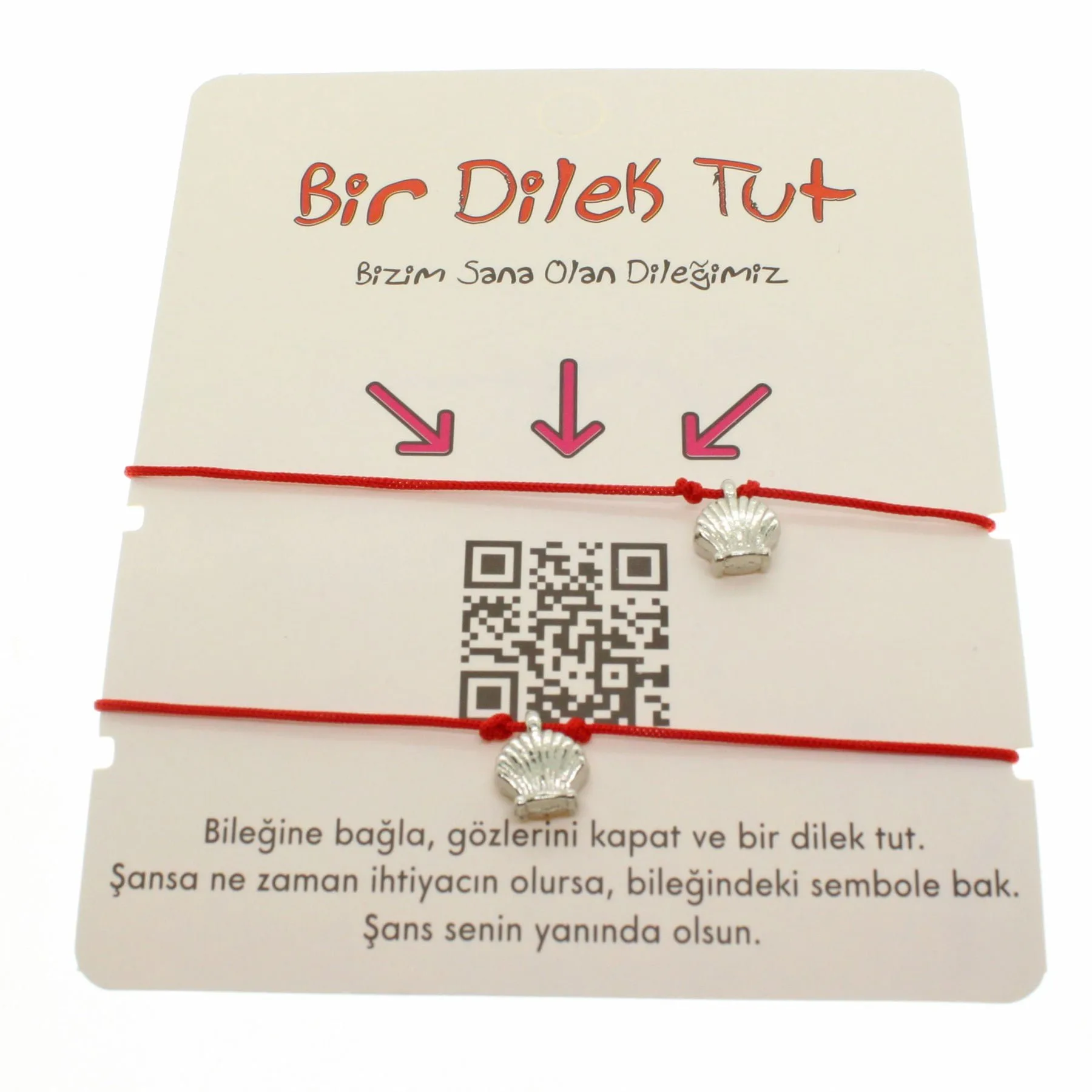 Toptan Gümüş Renk Kırmızı İp İstiridye Arkadaş  Bilekliği - 1858