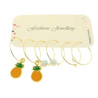 Toptan Altın Renk Ananas Kombin Küpe - 1962