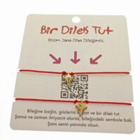 Toptan Altın Renk Kırmızı İp Kuyruklu Kutup Yıldızı Arkadaş  Bilekliği - 1869