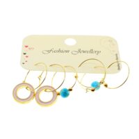 Toptan Altın Renk Pembe Mineli  Yuvarlak Kombin Küpe - 1939