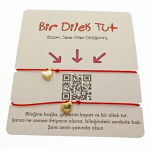 Toptan Altın Renk Kırmızı İp Kalp Arkadaş  Bilekliği - 1867