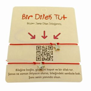 Toptan Gümüş Renk Kırmızı İp Yıldız Arkadaş  Bilekliği - 1863