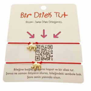 Toptan Altın Renk Kırmızı İp  Fil  Arkadaş  Bilekliği - 1875