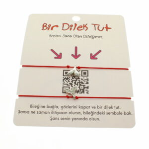 Toptan Gümüş Renk Kırmızı İp Kuyruk  Arkadaş  Bilekliği - 1856
