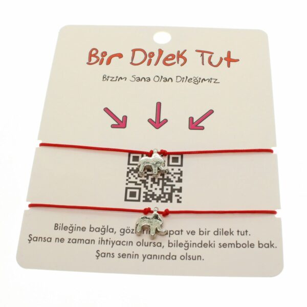 Toptan Gümüş Renk Kırmızı İp Fil Arkadaş  Bilekliği - 1855