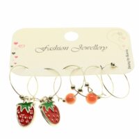 Toptan Gümüş Renk Çilek Kombin Küpe - 1951