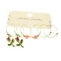 Toptan Altın Renk Mor Yeşil Mineli Gül Kombin Küpe - 1960