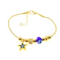 Toptan Altın Renk Mavi Mineli Yıldız  Motif  Zirkon Taşlı Pandora Bileklik - 2094