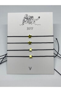 Toptan Altın Renk Dörtlü Siyah İp  Yıldız Şekil Bff Arkadaş Bilekliği - 1984