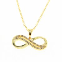 Toptan Altın Renk Zirkon Taşlı Sonsuzluk Model Zirkon Kolye - 2091