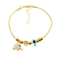 Toptan Altın Renk Beyaz Mineli  Fil Motif  Zirkon Taşlı Pandora Bileklik - 2097