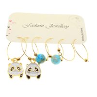 Toptan Altın Renk Panda Kombin Küpe - 1961