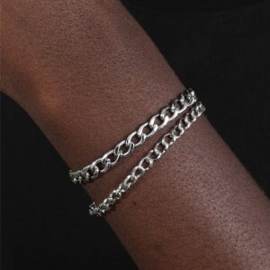 Toptan Gümüş Renk Unisex İnce Ve Kalın Cadena Kombin Bileklik -  2130