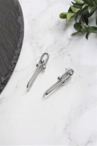 Toptan Gümüş Renk Kadın Gümüş Kaplama Toplu Kalın Zincir Tiffany Blanca Küpe - 2113